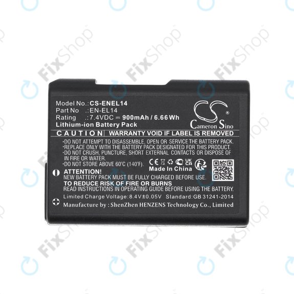 Batteria per Nikon D3100 DSLR, EN-EL14, Li-Ion, 900mAh, 7.4V, HQ