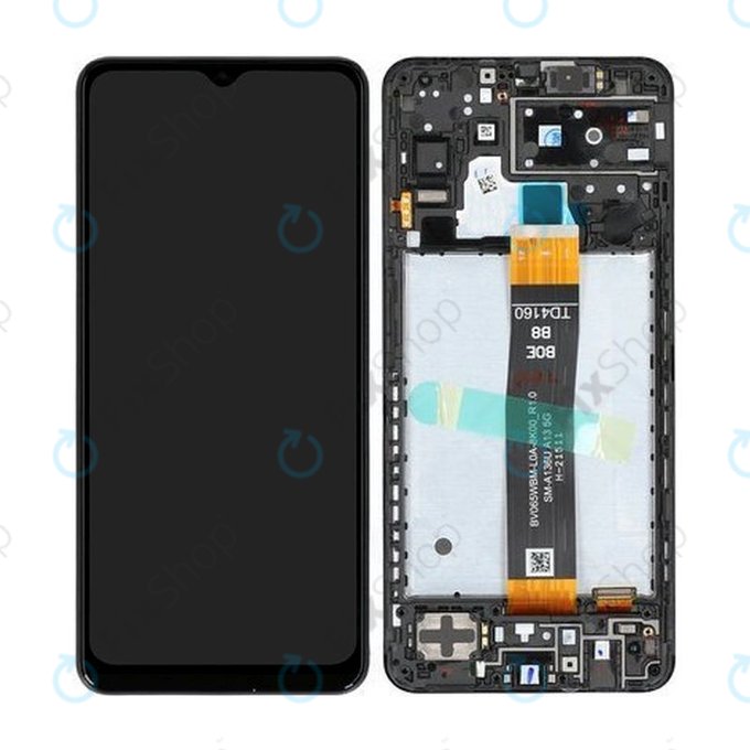 Schermo per Samsung A13 5G A136B, Black, Vetro touch con cornice, GH82-29077A, GH82-29078A, Genuine Service Pack