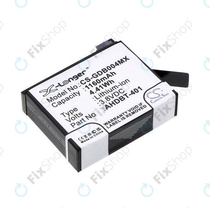 Batteria per GoPro Hero 4, AHDBT-401, Li-Ion, 1160mAh, 3.8V, HQ