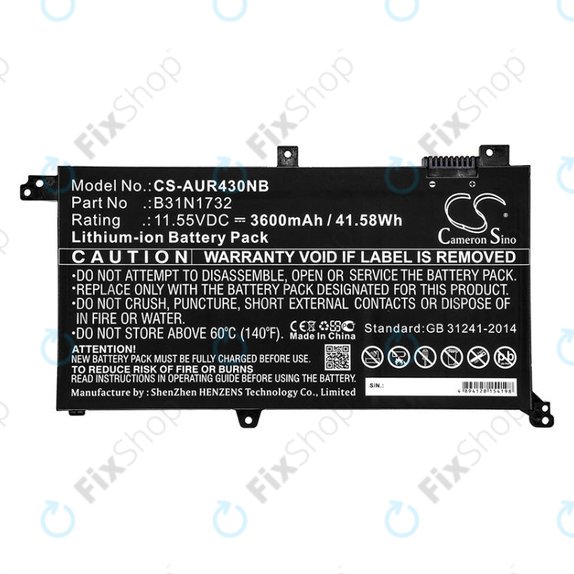 Batteria per Asus VivoBook S14, S430FA, B31N1732, Li-Ion, 3600mAh, 11.55V, HQ