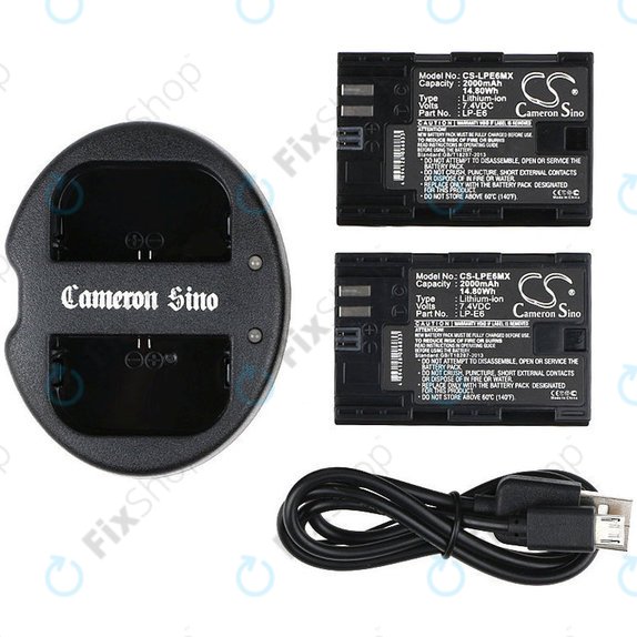Batteria per Canon EOS 5D Mark II, EOS 7D, 2000mAh, Li-Ion, 7.4V, LP-E6, 2pz con caricabatterie, HQ