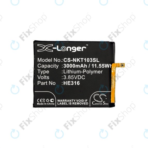 Batteria per Nokia 6, 3000mAh, Li-Pol, 3.85 V, HE316, HQ
