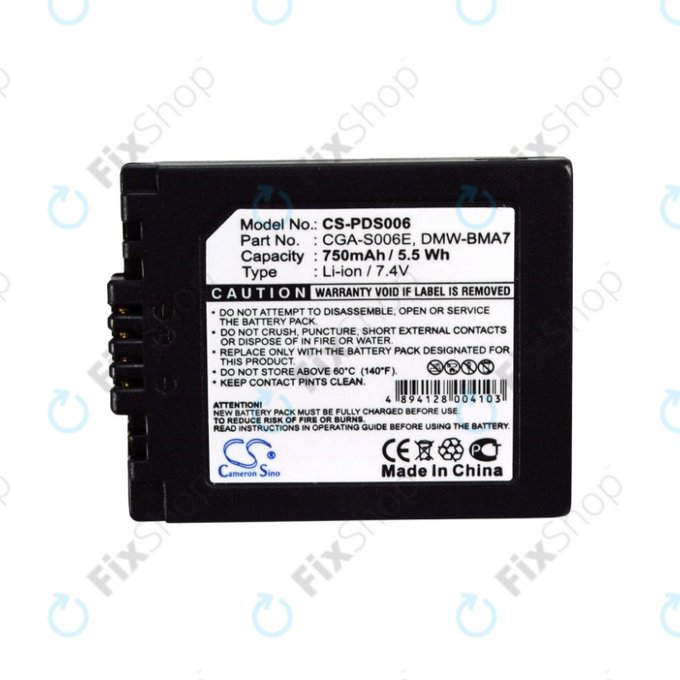 Batteria per Panasonic Lumix DMC-FZ7, FZ8, FZ18, FZ28, FZ30, FZ35, FZ38, FZ50, Leica V-Lux 1, DMW-BMA7, Li-Ion, 750mAh, HQ