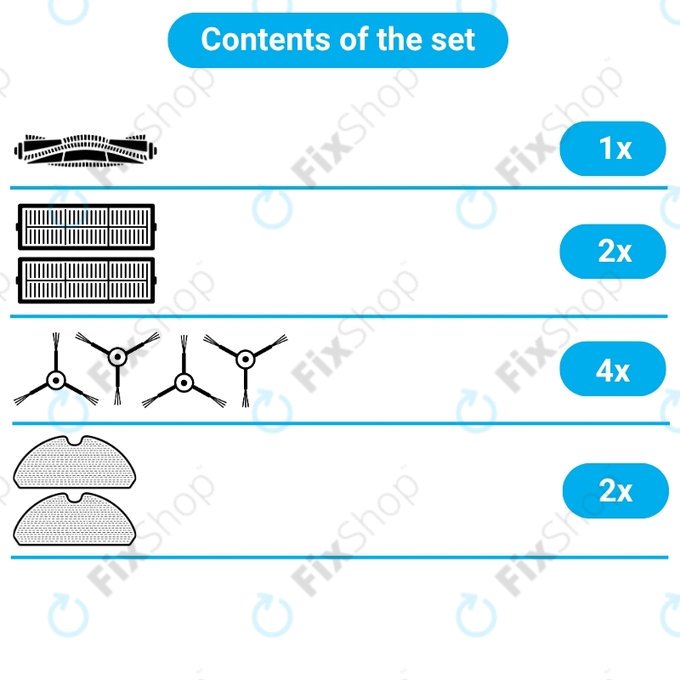 Set di ricambi per Rowenta Explorer s60 (1x spazzola principale, 2x filtro, 4x spazzola laterale, 2x panno mop)