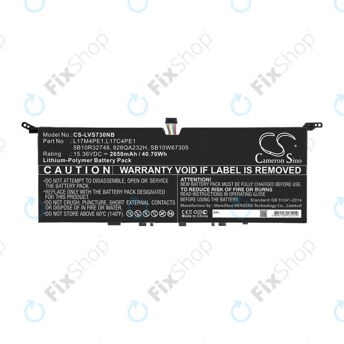 Batteria per Lenovo IdeaPad 730-13, 5B10R32748, Li-Pol, 2650mAh, 15.36V, HQ