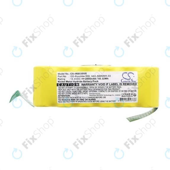 Batteria per iRobot Roomba 500, 600, 700, 800, 900-seriess, R3, Scooba 450, Vileda 137173, 11702, GD-Roomba-500, VAC-500NMH-33, Ni-MH, 2800mAh, 14.4V, HQ