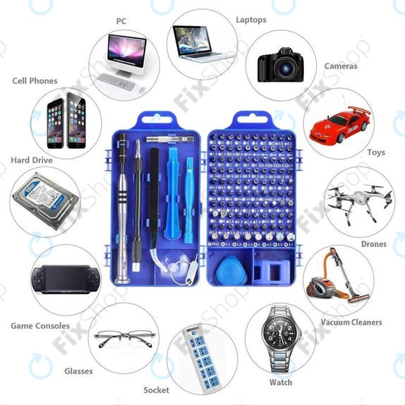 Set di cacciaviti e bit di precisione per riparazione cellulari, PC ed elettronica 115 in 1, Kingsdun