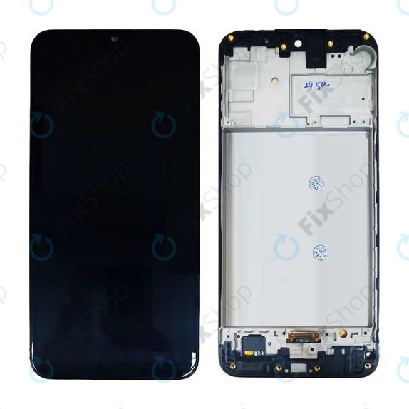 Schermo per Samsung M21 M215F, Black, Vetro touch con cornice