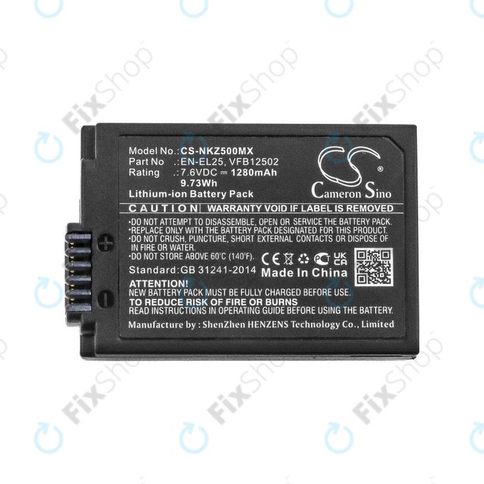 Batteria per Nikon Z50, Z50 ZFC, Z30, Z FC, EN-EL25, Li-Ion, 1280mAh, 7.6V, HQ