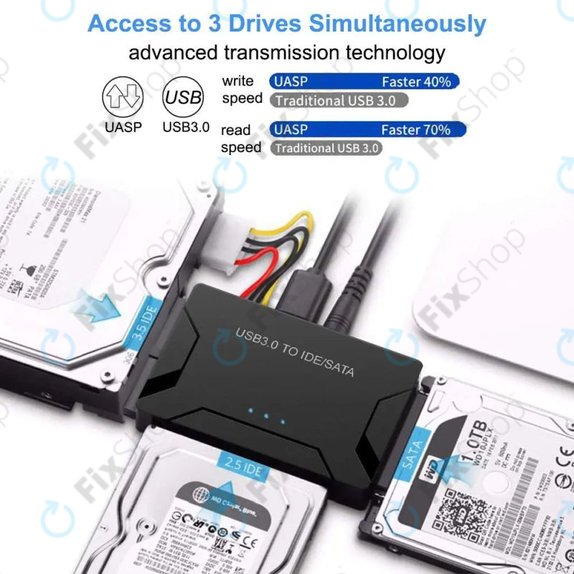 Adattatore USB 3.0 a SATA / IDE per HDD/SSD da 2,5" e 3,5" e unità ottiche