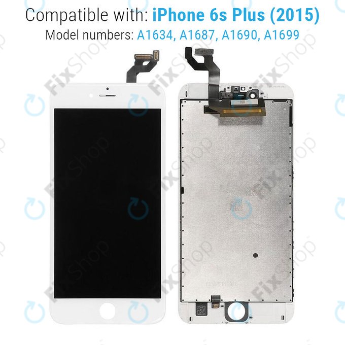 Schermo per iPhone 6S Plus, White, Vetro touch con cornice