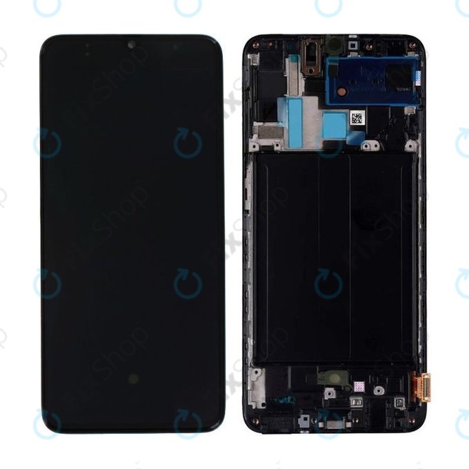 Schermo per Samsung A70 A705F, Black, Vetro touch con cornice, GH82-19747A, GH82-19787A, Genuine Service Pack