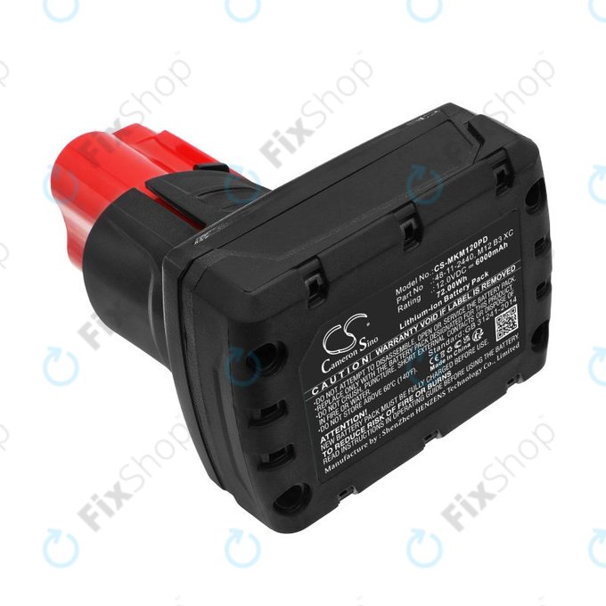Batteria per Milwaukee M12 Redlithium XC 4.0, M12 B3 XC, M12 B4 XC, Li-Ion, 6000mAh, 12V, HQ