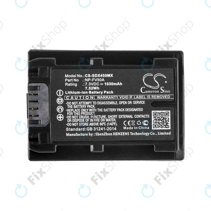 Batteria per Sony FDR-AX33, 40, 45, 53, 60, 700, P33, HDR-CX450, 625, NP-FV50A, Li-Ion, 1030mAh, 7.3V, HQ