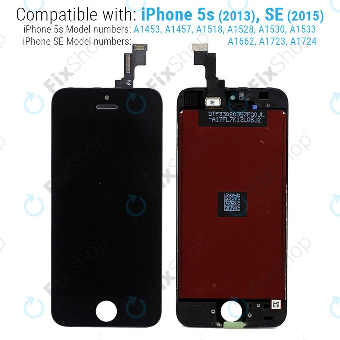 Schermo per iPhone 5S, SE, Black, Vetro touch con cornice