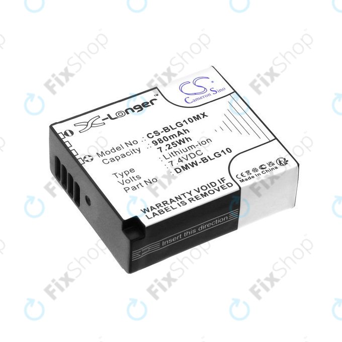 Batteria per Leica D-Lux Type 109, Panasonic Lumix DMC-GF3, GX7, LX100, DMW-BLG10, Li-Ion, 980mAh, 7.4V, HQ