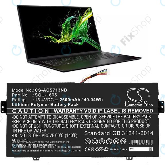 Batteria per Acer SF713-51, SQU-1605, Li-Pol, 2600mAh, 15.4V, HQ