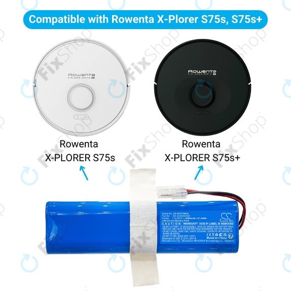 Batteria per Rowenta X-PLORER S75s, S75s+, SS-2230002528, Li-Ion, 2600mAh, 14.4V, HQ