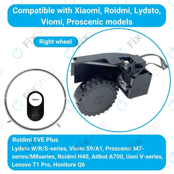 Ruota con motore (destra) per Roidmi EVE Plus, Black