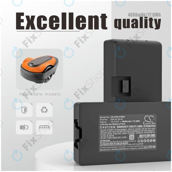 Batteria per Flymo Easilife 200, Gardena Automower 310, Husqvarna Automower 315X, Li-Ion, 18.0V, 584 84 28-02, 4000mAh, HQ