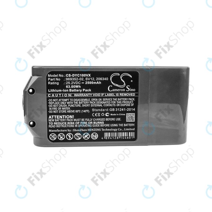 Batteria per Dyson V10, 969352-02, SV12, 206340, Li-Ion, 2500mAh, 25.2V, HQ