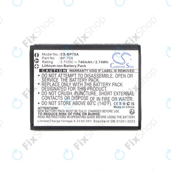 Batteria per Samsung ES, ST, BP-70A, Li-Ion, 740mAh, 3.7V, HQ