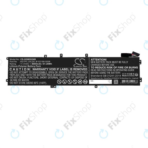 Batteria per Dell XPS 15, Dell Precision 9560, 9570, 6GTPY, Li-Pol, 8000mAh, 11.4V, HQ