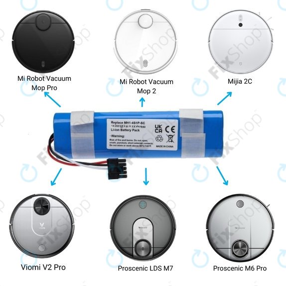 Batteria per Xiaomi Mi Robot Vacuum Mop Pro (P), 2 (Mijia 2C), Viomi V2 Pro, Proscenic LDS M7, STYJ02YM, MH1-4S1P-SC, Li-Ion, 3400mAh, 14.8V