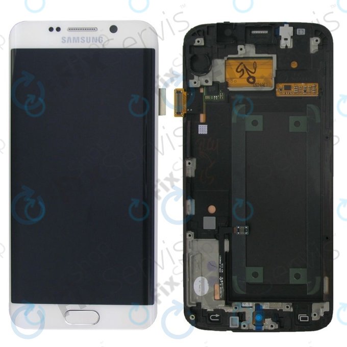 Schermo per Samsung S6 Edge G925F, White Pearl, Vetro touch con cornice, GH97-17162B, GH97-17317B, GH97-17334B, Genuine Service Pack