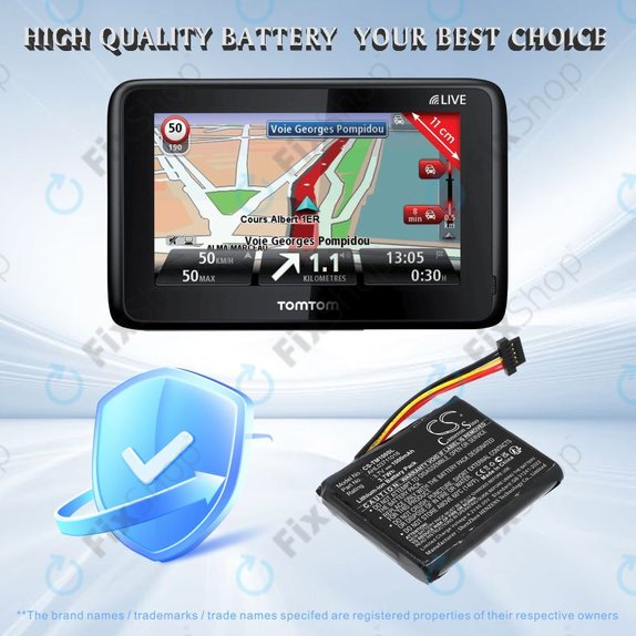Batteria per TomTom GO 1000 Live, 1005, 2050, AHL03711018, Li-Ion, 1000mAh, 3.7V, HQ