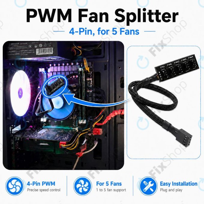 Hub PWM per ventole, 4 pin, 5 porte