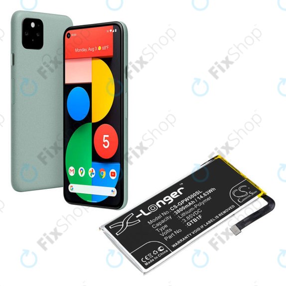 Batteria per Google Pixel 5, 3800mAh, Li-Pol, 3.85 V, GTB1F, HQ