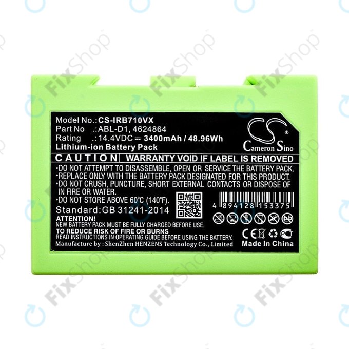 Batteria per iRobot Roomba e-seriess, i-seriess, ABL-D1, 4624864, ABL-D2, Li-Ion, 3400mAh, 14.4V, HQ