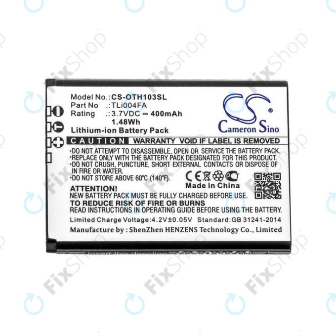 Batteria per Alcatel OneTouch 1013, 1035D, 1046D, TLi004FA, Li-Ion, 3.7V, 400mAh, HQ