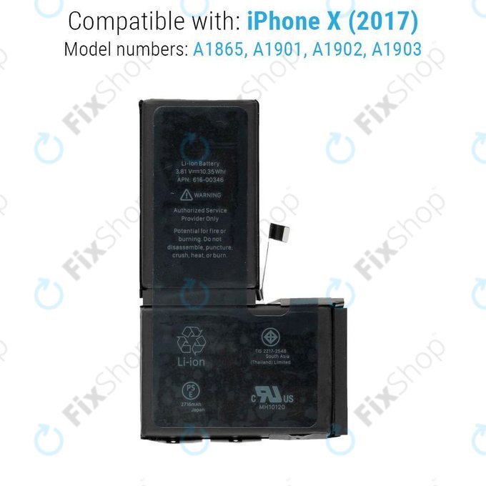 Batteria per iPhone X, 2716mAh, FixPremium