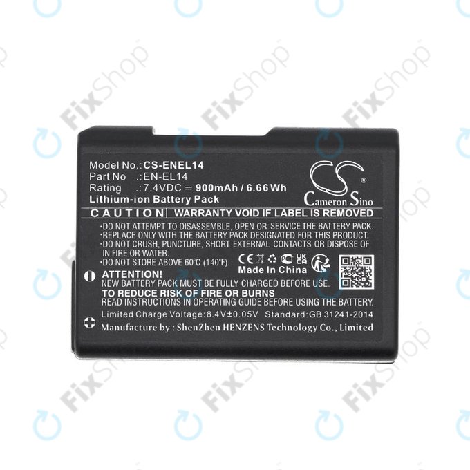 Batteria per Nikon D3100 DSLR, EN-EL14, Li-Ion, 900mAh, 7.4V, HQ