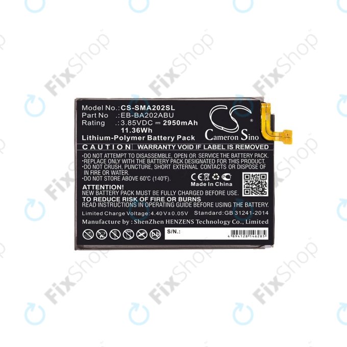 Batteria per Samsung A10e, A20e A202F, 2950mAh, Li-Pol, 3.85 V, EB-BA202ABU, HQ