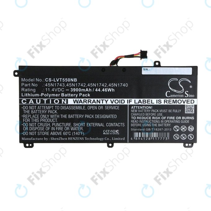 Batteria per Lenovo ThinkPad T550, T560, W550, 45N1743, Li-Pol, 3900mAh, 11.4V, HQ
