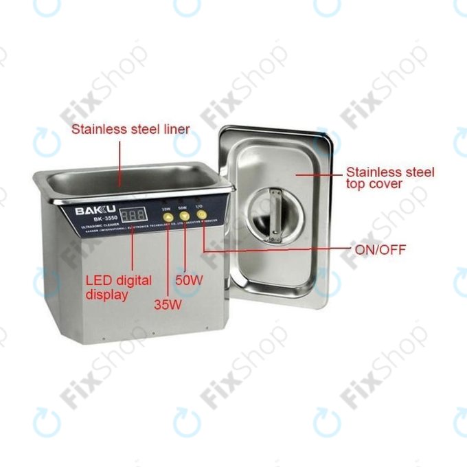 Pulitore a ultrasuoni in acciaio inox per Baku BK-3550, 0.5L