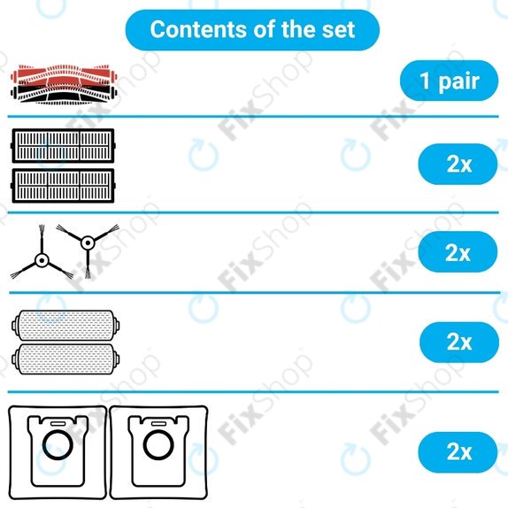 Set di ricambi per Mova Z60 Ultra Roller (1 paio di spazzole principali, 2x filtro, 2x spazzola laterale, 2x panno mop, 2x sacchetto polvere)
