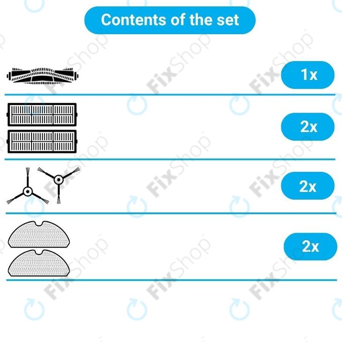 Set di ricambio per Xiaomi Viomi V3 MAX (1x Spazzola principale, 2x Filtri, 2x Spazzole laterali, 2x Panni per mocio)