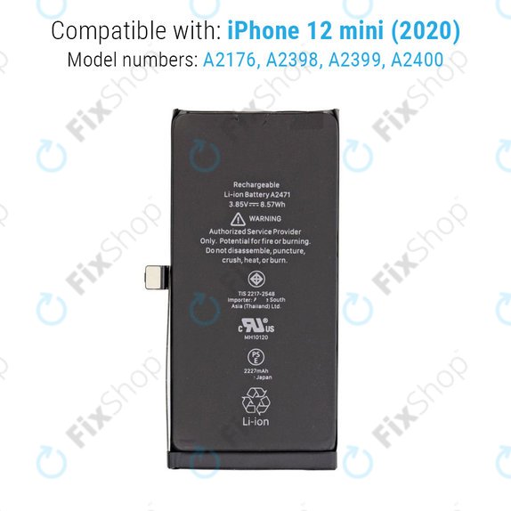 Batteria per iPhone 12 Mini, 2227mAh