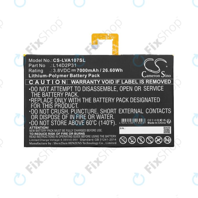 Batteria per Lenovo Tab 2, Lenovo Tab 4, Lenovo TB2, L14D2P31, Li-Pol, 3.8V, 7000mAh, HQ