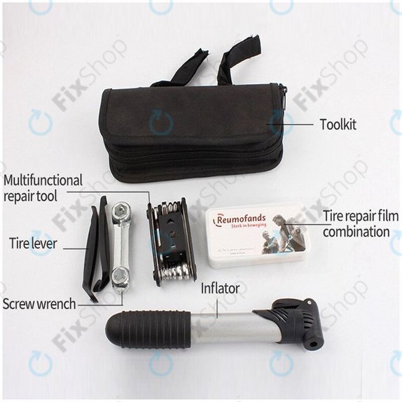 Kit di strumenti multifunzionale con pompa ad aria, kit pneumatici, chiave, leve e cacciavite 16in1