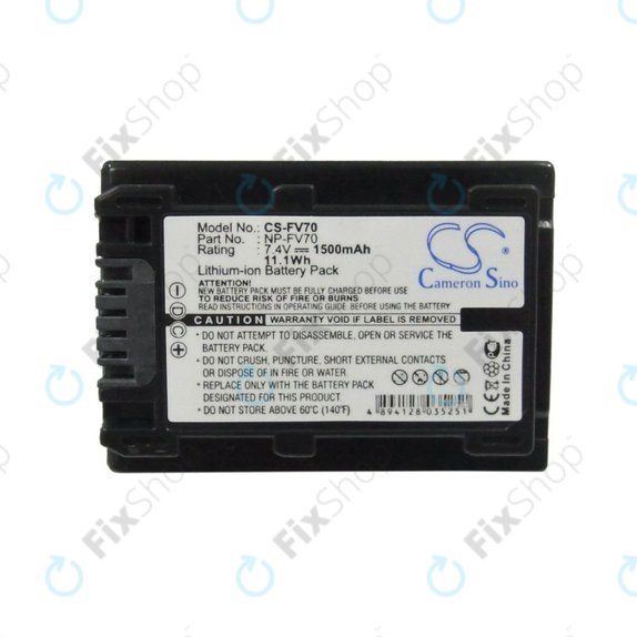 Batteria per Sony DCR-DVD, HC, SR, HDR-CX, HC, PJ, XR, NEX-VG, NP-FV70, Li-Ion, 1500mAh, 7.4V, HQ