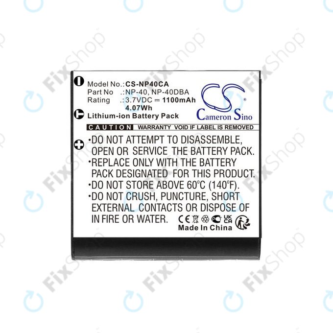 Batteria per Casio Exilim Ex-FC100, NP-40, Li-Ion, 1100mAh, 3.7V, HQ