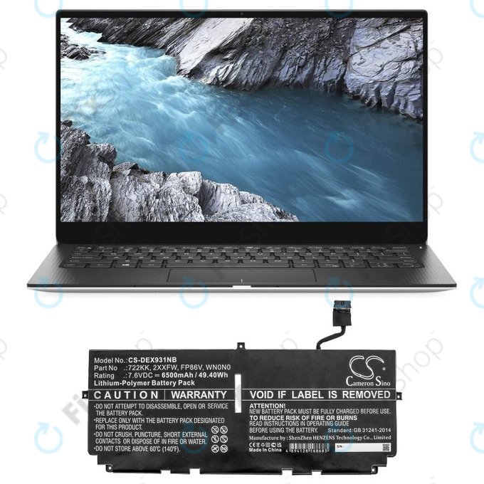 Batteria per Dell XPS 13 9300, 9380, 9310, 2XXFW, Li-Pol, 6500mAh, 7.6V, HQ