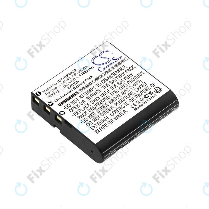 Batteria per Casio Exilim Ex-FC100, NP-40, Li-Ion, 1100mAh, 3.7V, HQ