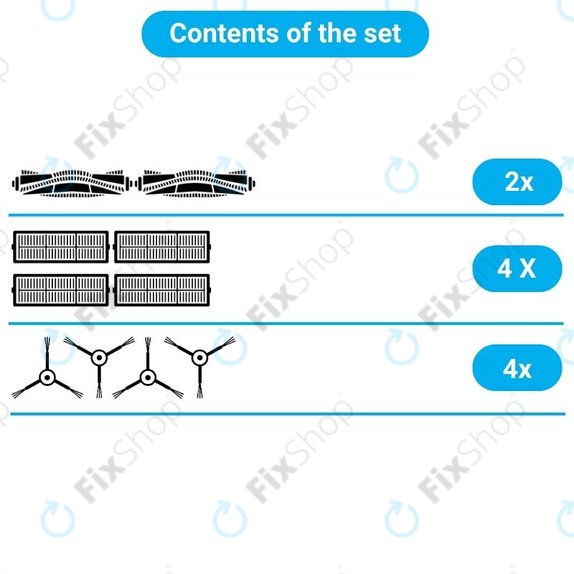 Set di ricambio per Xiaomi Dreame Bot L10 Pro, D9, D9 Pro, D9 Max, Trouver LDS (2x Spazzole principali, 4x Filtri, 4x Spazzole laterali)