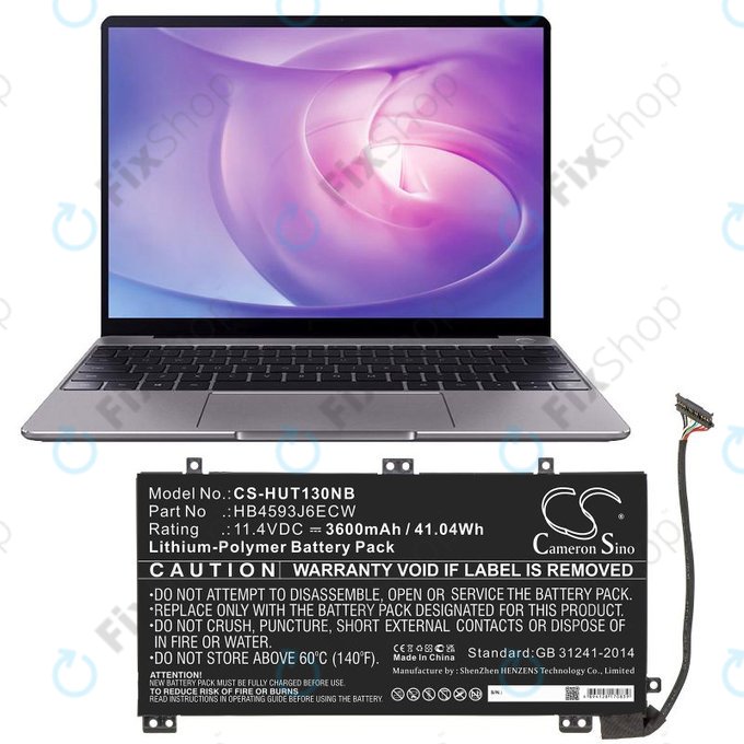Batteria per Huawei MateBook 13, 13 i7, HB4593J6ECW, Li-Pol, 3600mAh, 11.4V, HQ